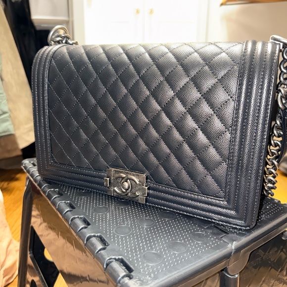 CHANEL Handbags - CHANEL LARGE BOY BAG Black Bag